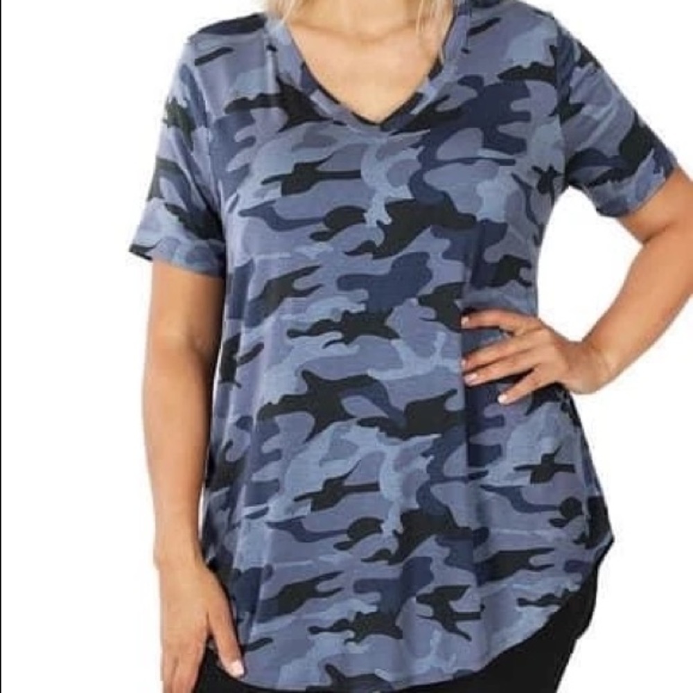 Zenana Camo Top- Blue